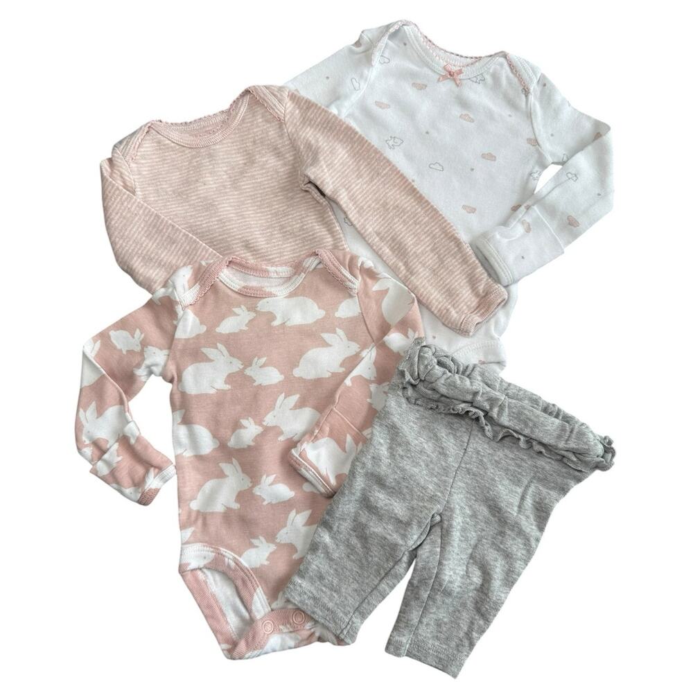 Carter's Bodysuit Bundle Baby Girl Bunny Pink Gray Newborn